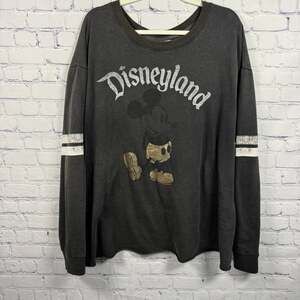 MICKEY MOUSE DISNEYLAND~Long Sleeve~Dark Grey Pullover~Metallic~Sz XLarge